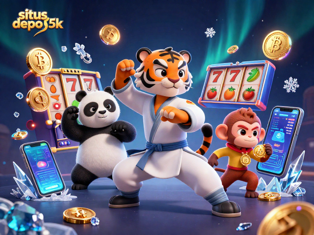 Engage in situs depo 5k excitement with lively cartoon characters in a vibrant gaming scene.