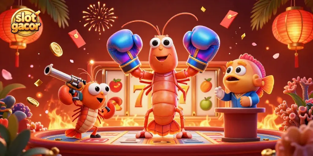 Experience exciting gameplay with slot gacor symbols and lively characters in a vibrant casino scene.