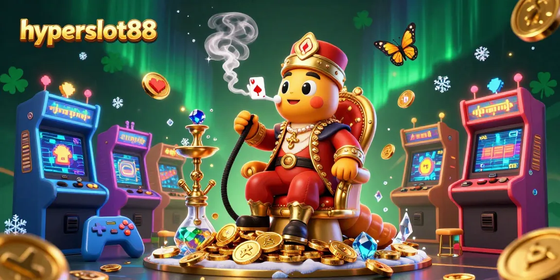 Join the excitement of hyperslot88 with a vibrant digital illustration featuring a magical caterpillar master amidst casino elements.