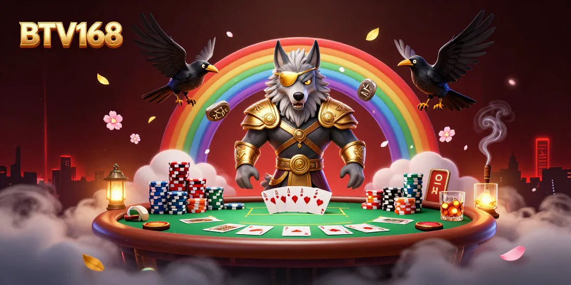 Experience the thrill of BTV168 with a dynamic Norse-themed poker scene featuring Odin and ravens.