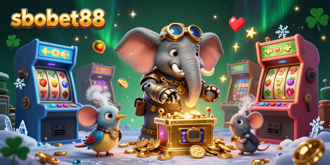 Spin to win with sbobet88 in this vibrant steampunk casino scene packed with animated game elements.