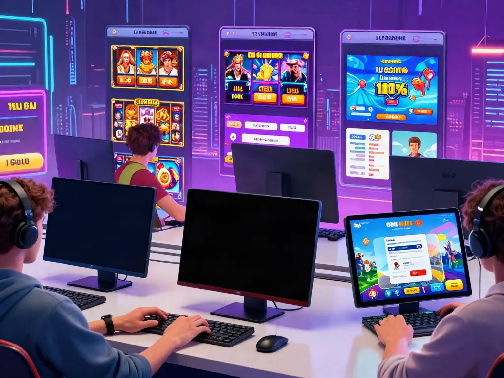 A80 gaming interface showcasing diverse games, users on devices in a vibrant digital environment.