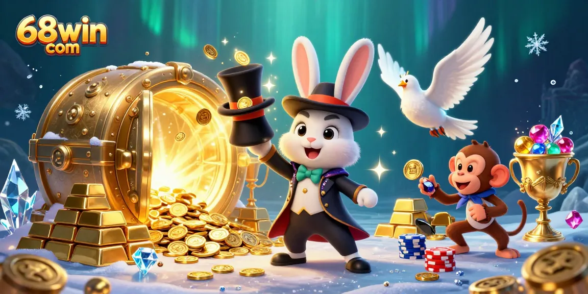 Experience the magic of winning with 68win com; a 3D illustration depicting casino excitement.