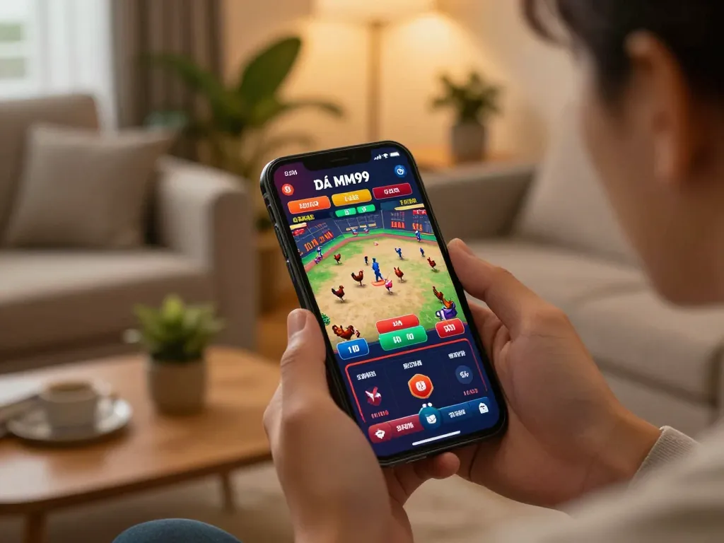 Engaging user experience with Đá Gà MM99 live betting on smartphone showcasing thrilling action during a match.