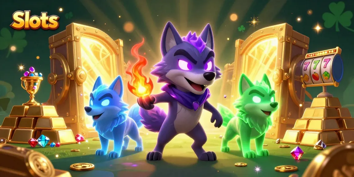 Spin the thrilling Slots with energetic wolf characters surrounded by treasure elements and jackpots.