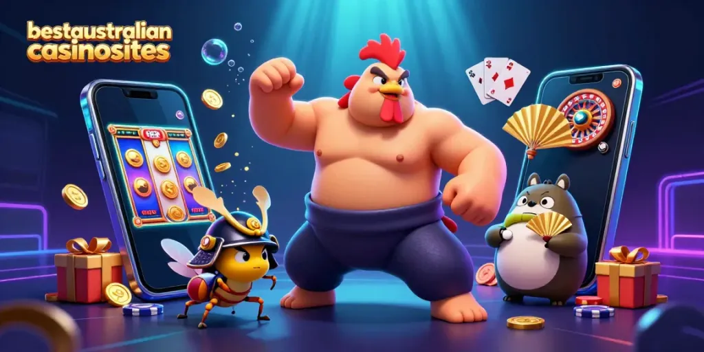 Experience thrilling games at bestaustraliancasinosites with powerful sumo wrestler rooster and samurai cricket