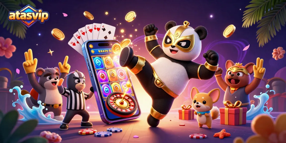 Experience the thrilling action of atasvip with vibrant casino elements in this lively illustration.