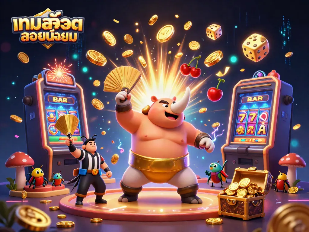 Engaging scene with popular online slot games featuringเกมสล็อตยอดนิยม symbols, coins, and animated characters.