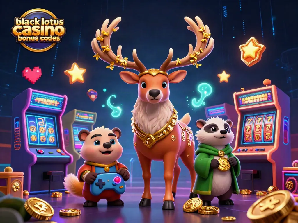 Engage with the latest black lotus casino bonus codes, featuring a mystical druid stag, a wise badger, and vibrant gaming elements.