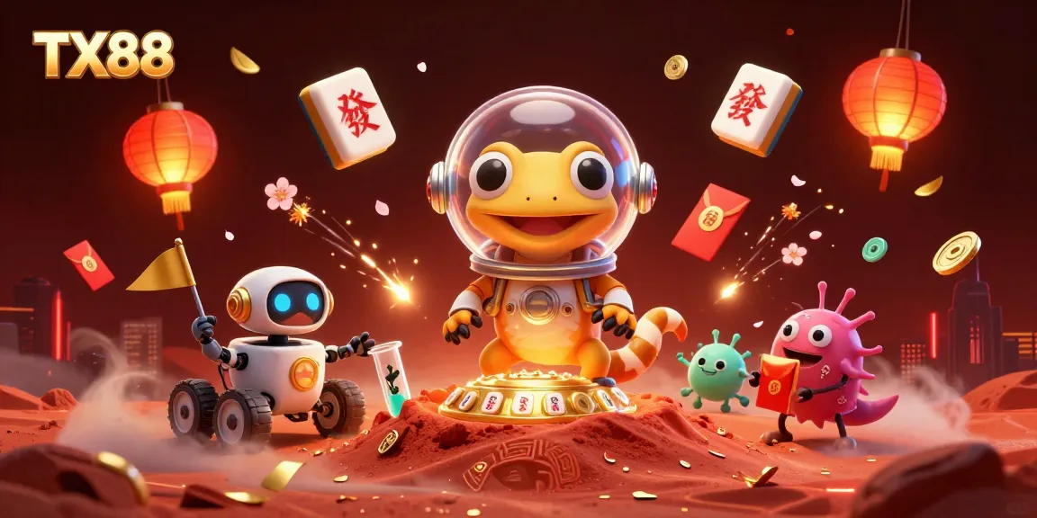 TX88 casino adventure featuring a Martian gecko in a golden casino scene