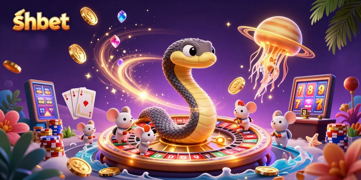 Experience thrilling bets with shbet's captivating 3D cosmic casino illustration featuring roulette and poker elements.