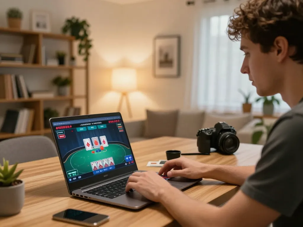 Player strategizing at home poker session using Poker88 online platform for better odds