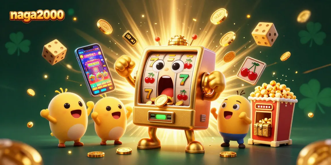 Naga2000 merayakan jackpot di mesin slot emas dengan suasana koin berjatuhan yang meriah.