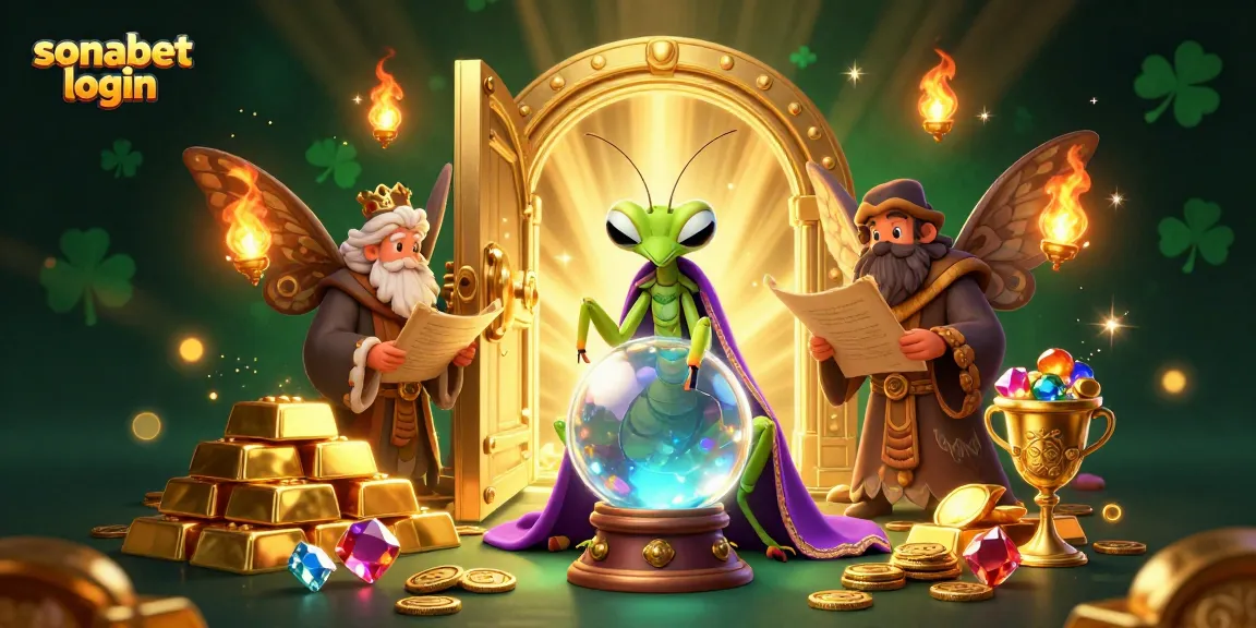 Experience thrilling sonabet login moments in a captivating 3D casino illustration filled with fortune teller elements.