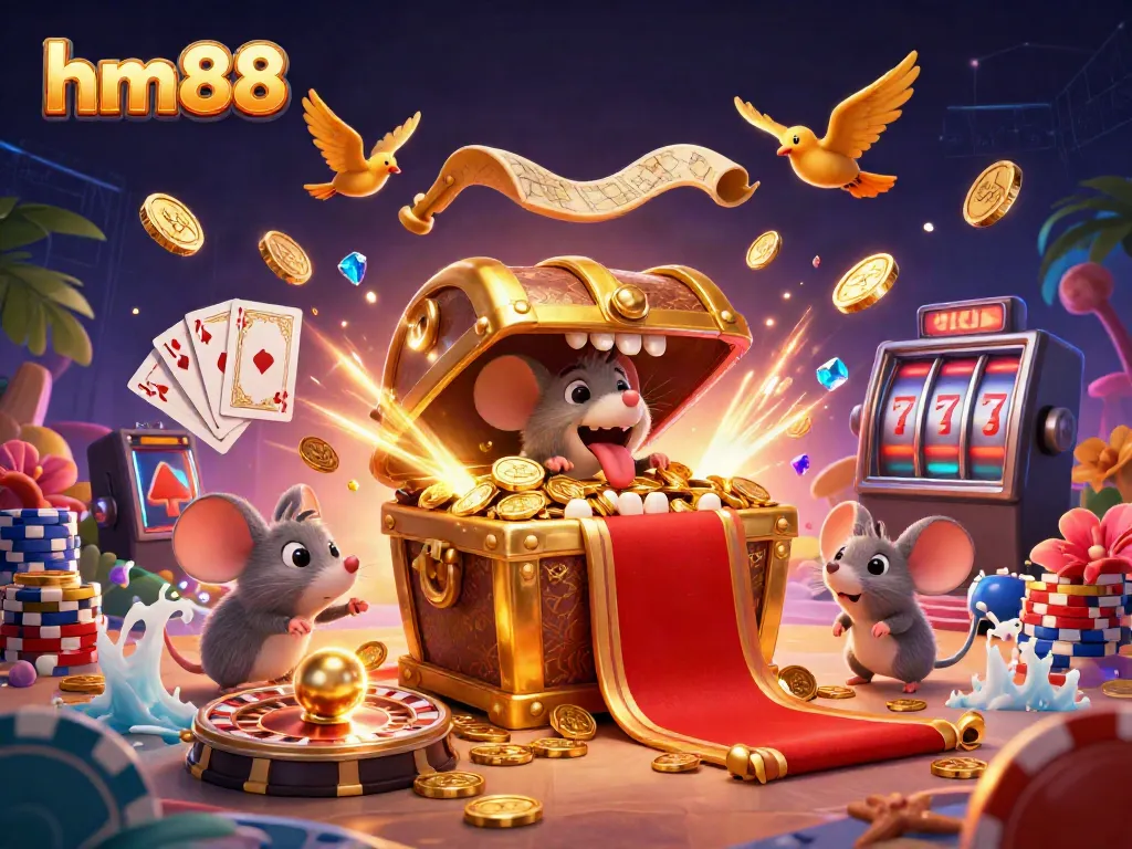 Engaging scene showcasing hm88 casino treasures with golden coins and vibrant game elements.