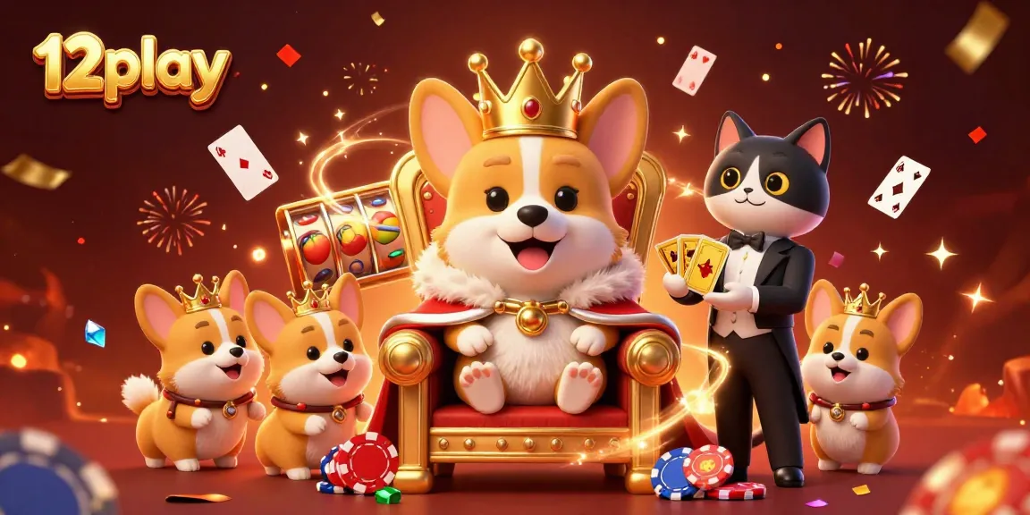 Experience the thrill of 12play with a royal corgi iconically ruling an online casino scene.