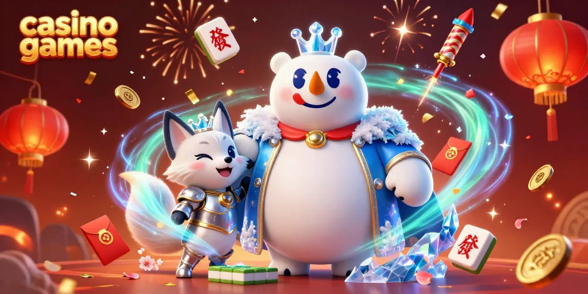 Engaging illustration of casino games featuring animated polar bear and fox amidst dynamic elements.