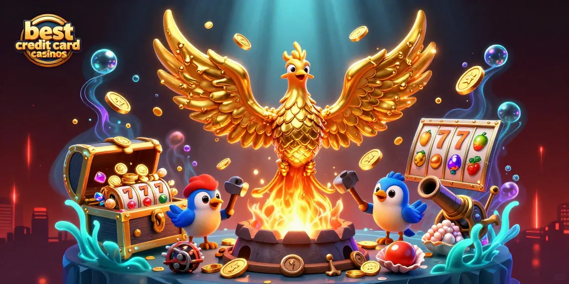 Experience the excitement of the best credit card casinos with vibrant 3D phoenix and interactive elements.