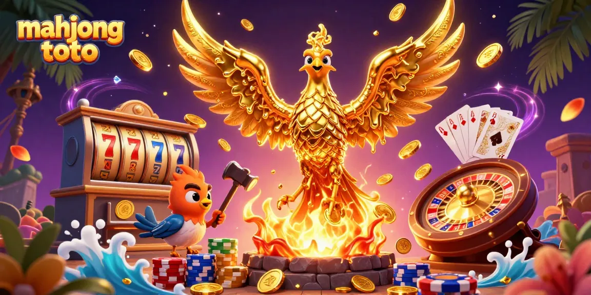 Engage with mahjong toto on an exciting 3D casino scene featuring vibrant slot machines and dynamic gaming elements.