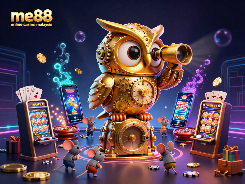 Experience the vibrant action at me88 online casino malaysia with 3D characters enjoying slot games and casino excitement.