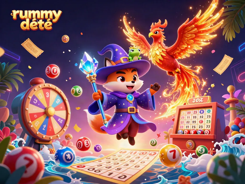 Rummy Deity menyajikan ilustrasi 3D dari karakter kartun dengan efek visual yang memukau dan elemen permainan yang dinamis.