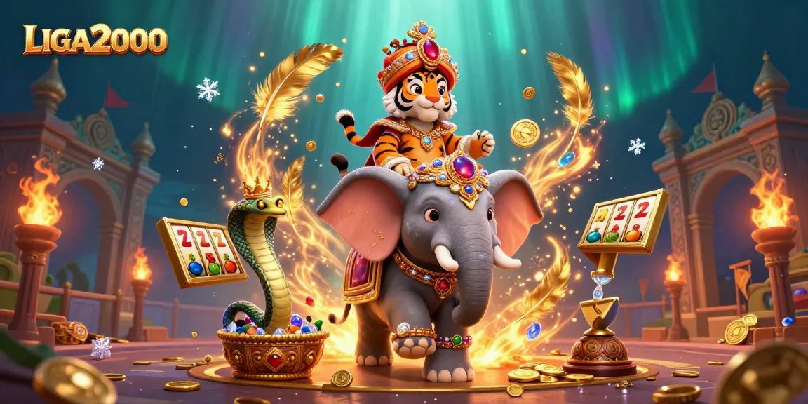 Rasakan sensasi LIGA2000 dengan gulungan slot yang penuh warna dan elemen dinamis dalam suasana kasino 3D.