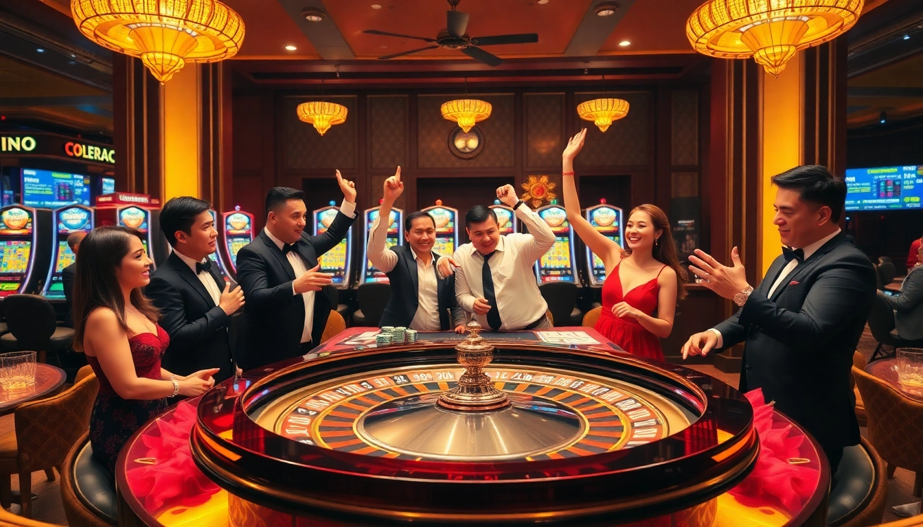 Pengeluaran china showcased with elegant gamblers celebrating at a luxurious casino roulette table.