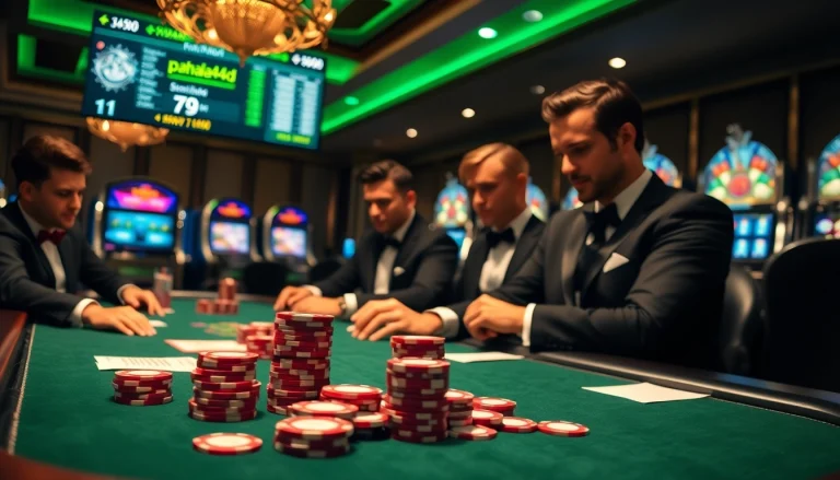Pahala4d high-stakes poker table with chips and players immersed in gameplay.