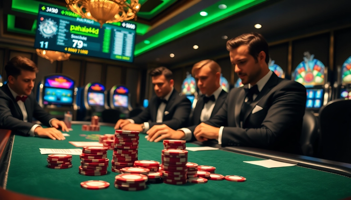 Pahala4d high-stakes poker table with chips and players immersed in gameplay.