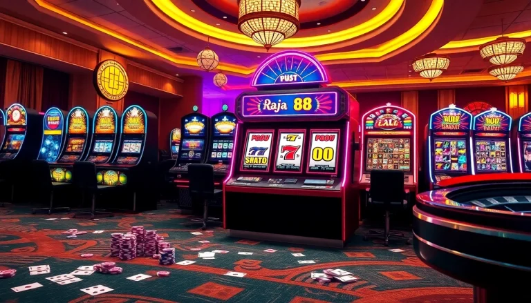 Engaging visuals of slot api raja 88 slot machines in a vibrant casino setting.