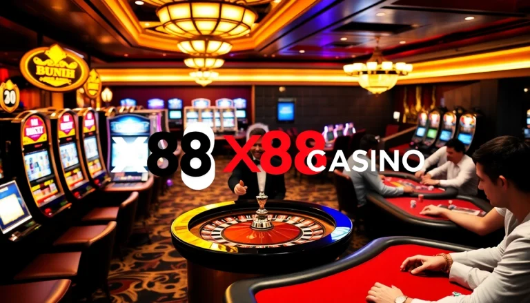 X88 CASINO's vibrant gaming environment showcasing slot machines and poker action.