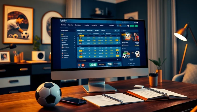 Engaging online soccer betting interface showcasing trang cá cược bóng đá, with desktop and sports elements.
