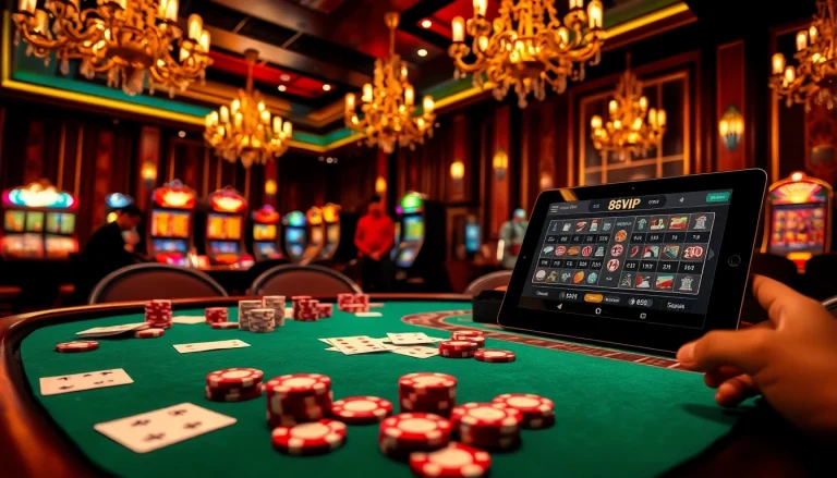 The lively ambiance of a casino with poker tables and slot machines celebrates gambling excellence at https://68vip.uk/.
