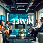 Dynamic financial meeting at a modern office featuring 33WIN strategies in action.