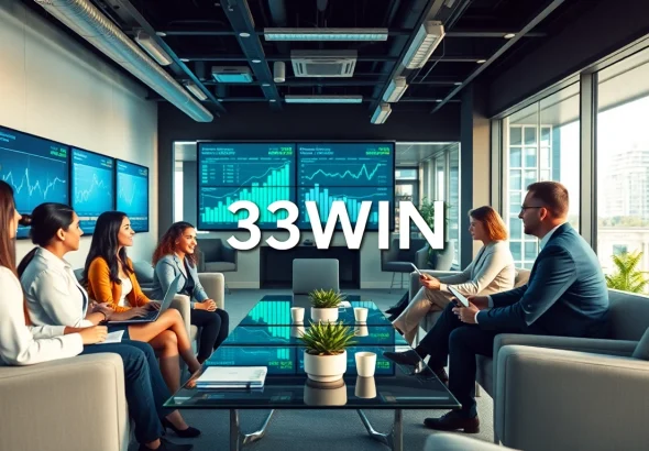 Dynamic financial meeting at a modern office featuring 33WIN strategies in action.