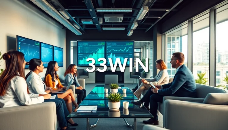 Dynamic financial meeting at a modern office featuring 33WIN strategies in action.