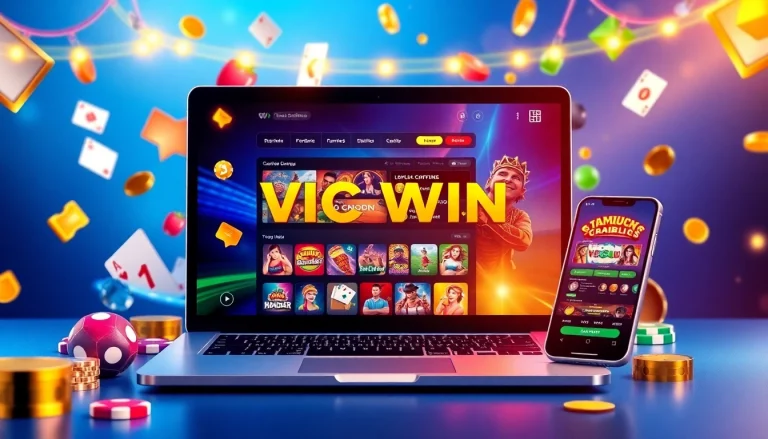 VICWIN online gaming platform showcasing vibrant casino graphics and user-friendly interfaces for a thrilling experience.